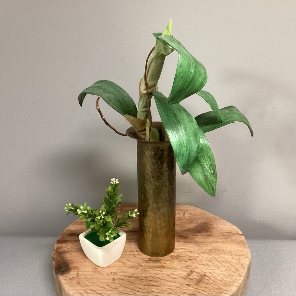 🟢 Vintage Solid Brass Tube Style Vase - Home / Office - Patina - Farmhouse